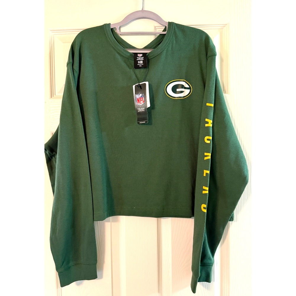 NFL Team Apparel Green Bay Packers Women's XXL Waffle Knit LS Crop Pullover